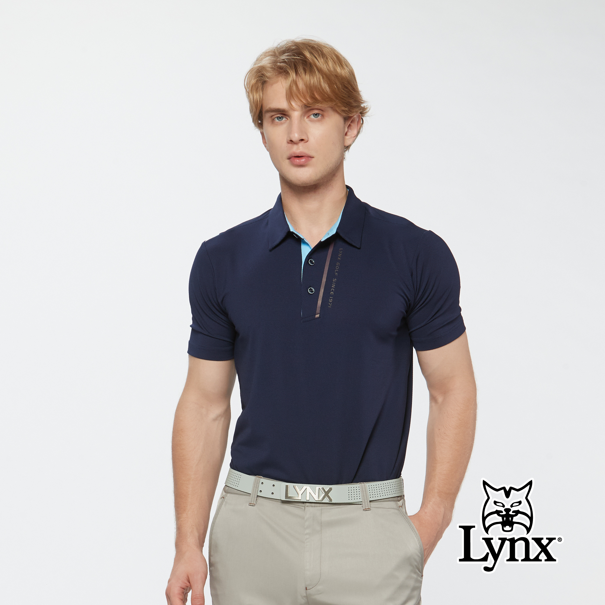 男款合身版吸濕排汗圓型組織布LOGO貼膜造型短袖POLO衫