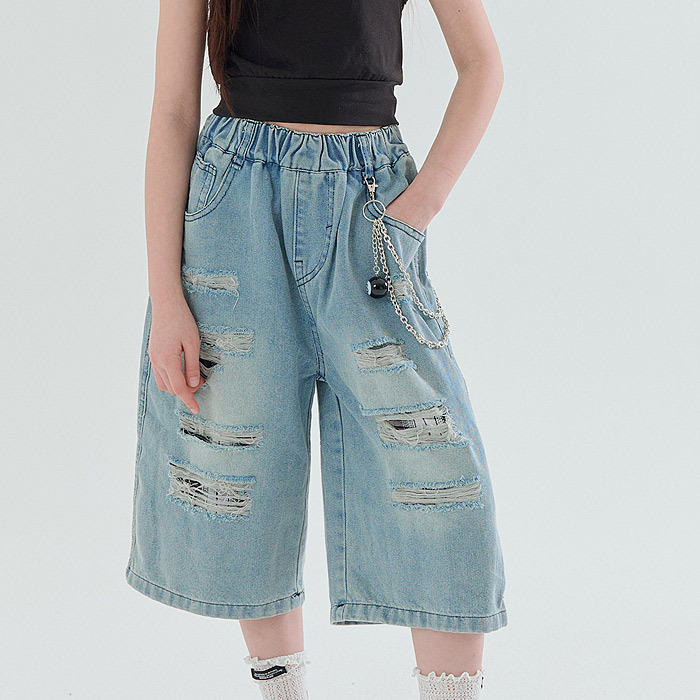 正韓夏Lilas 破壞牛仔七分褲