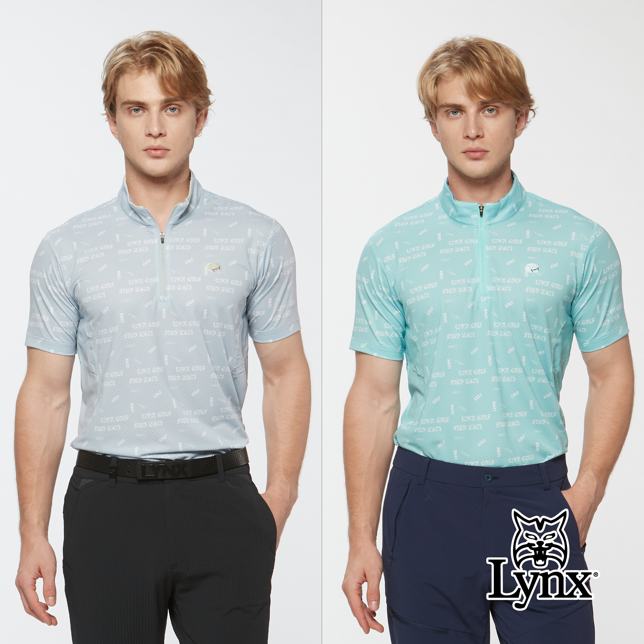 男款合身版吸濕排汗大水波紋塗鴉文字印花立領短袖上衣