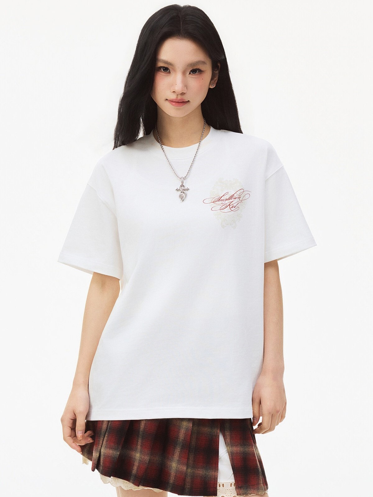 STK SmallTownKid 花體字徽章元素 復古花紋印花  短袖T