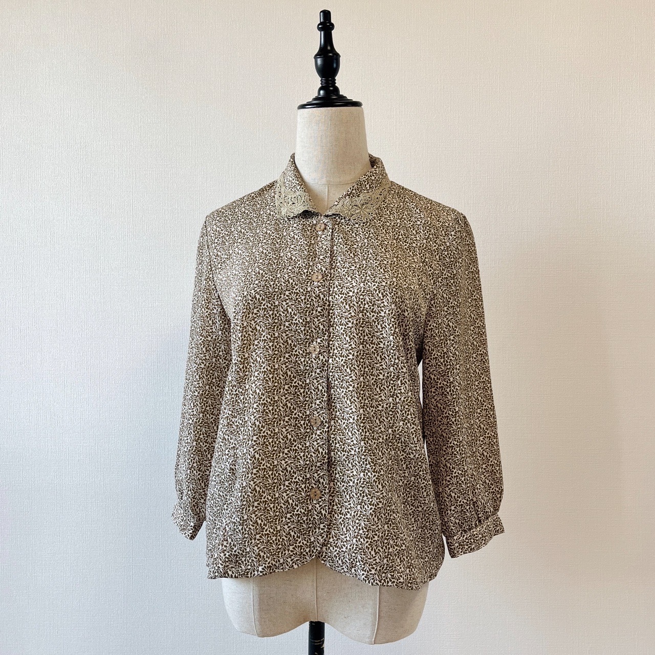 啡色植物圖案古著上衣