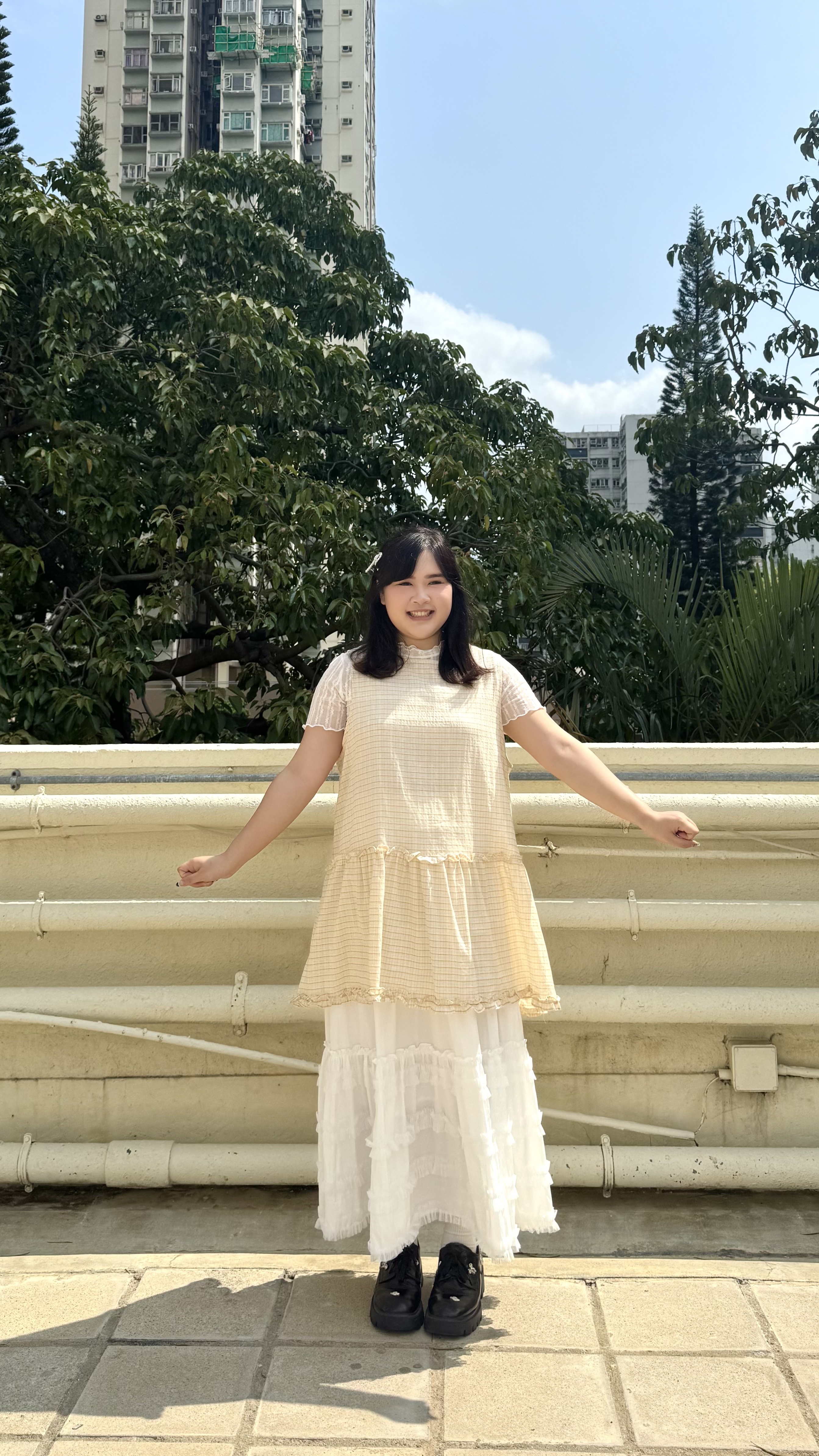 格紋花邊透身背心