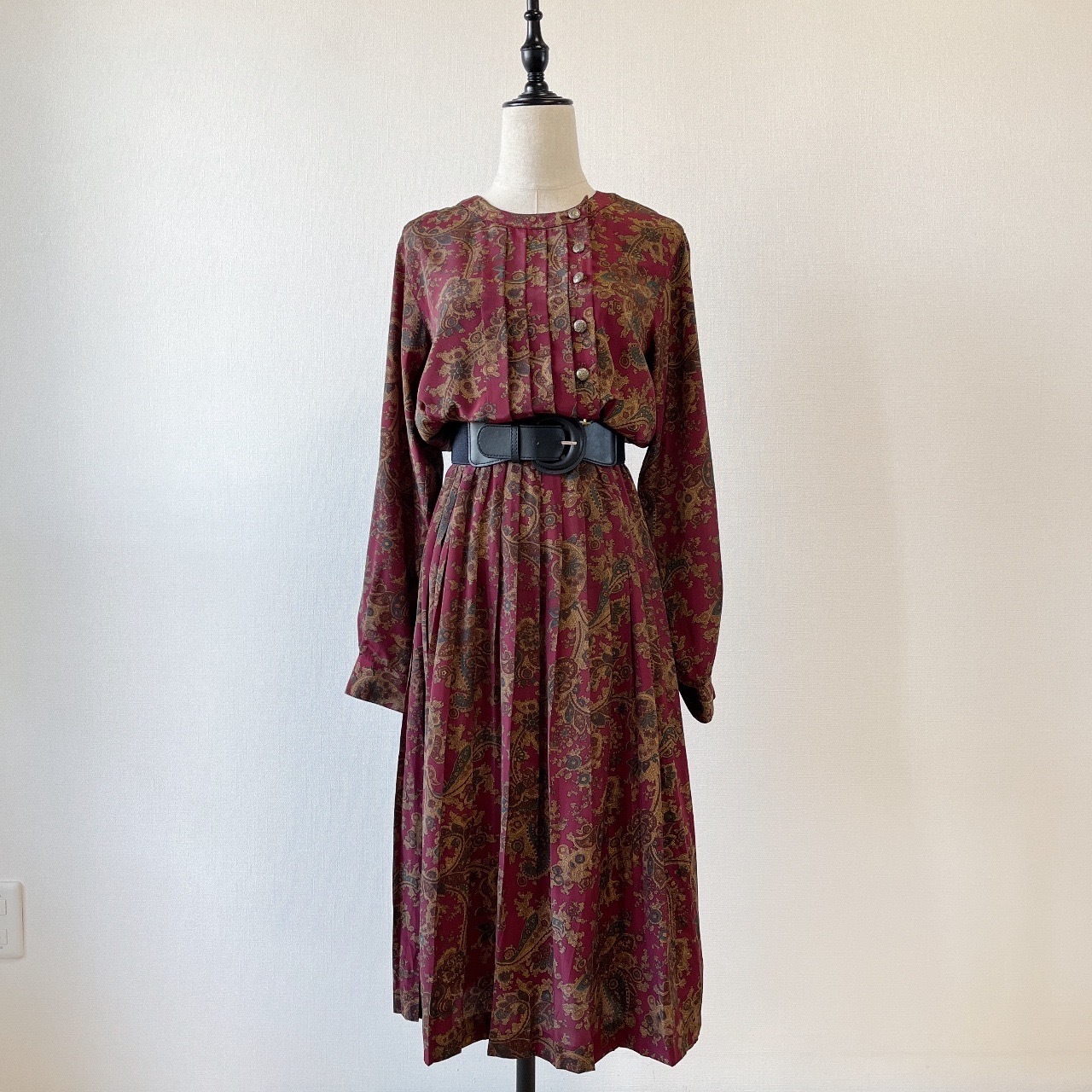 Talbots酒紅色華麗腰果花圖案連身裙