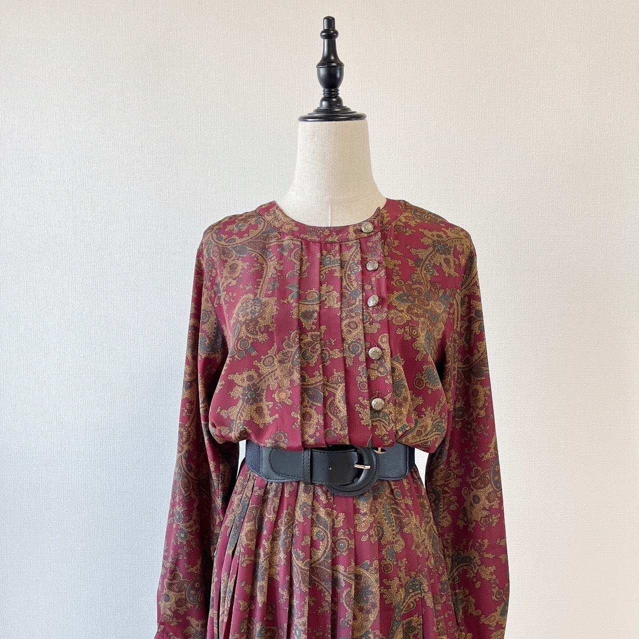 Talbots酒紅色華麗腰果花圖案連身裙