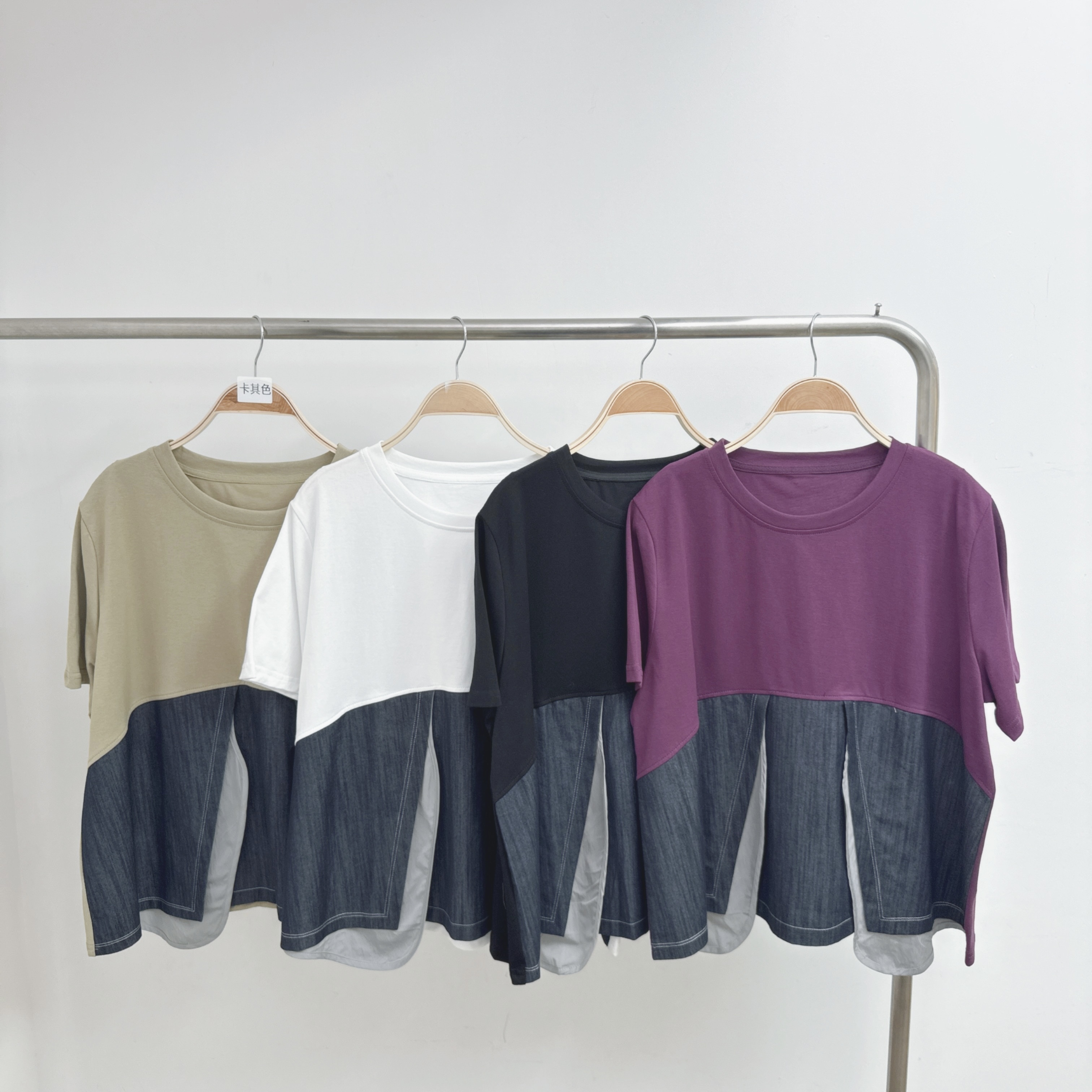 【預訂】層次牛仔拼布開叉腳棉TOP (C47-C50)