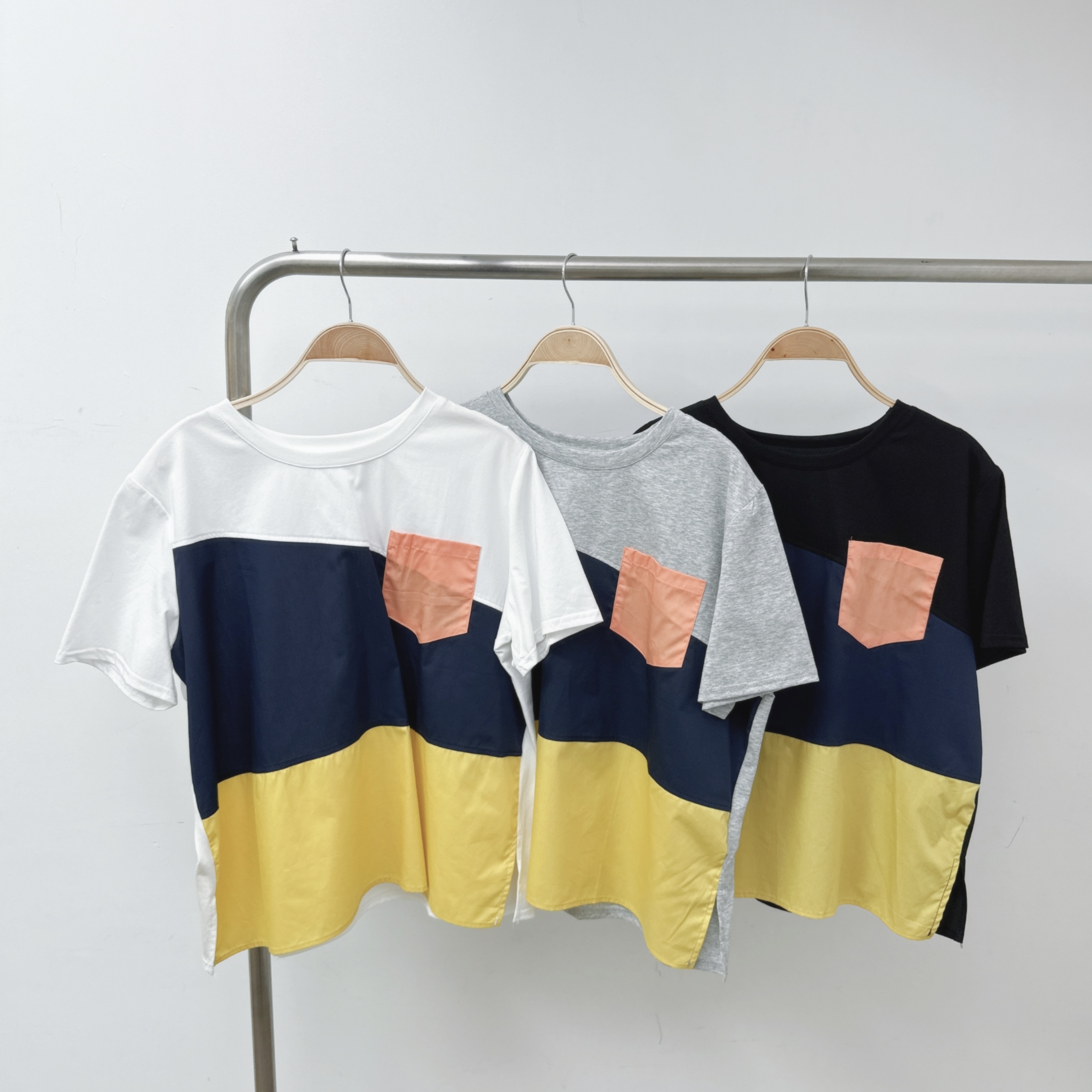 ⭐️⭐️【預訂】三拼色間撞色口袋棉TOP (C44-C46)