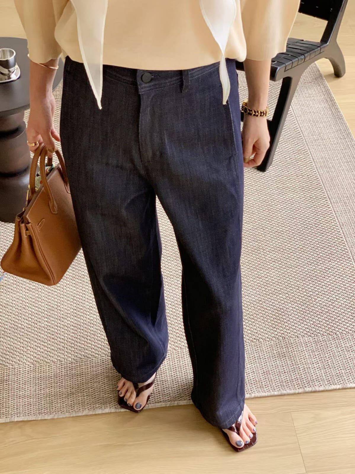 AW6001 深藍寬版直筒丹寧牛仔褲