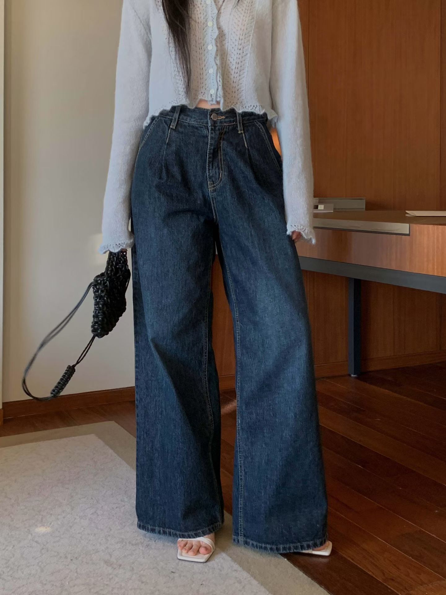 WJ6055 打褶原色牛仔褲