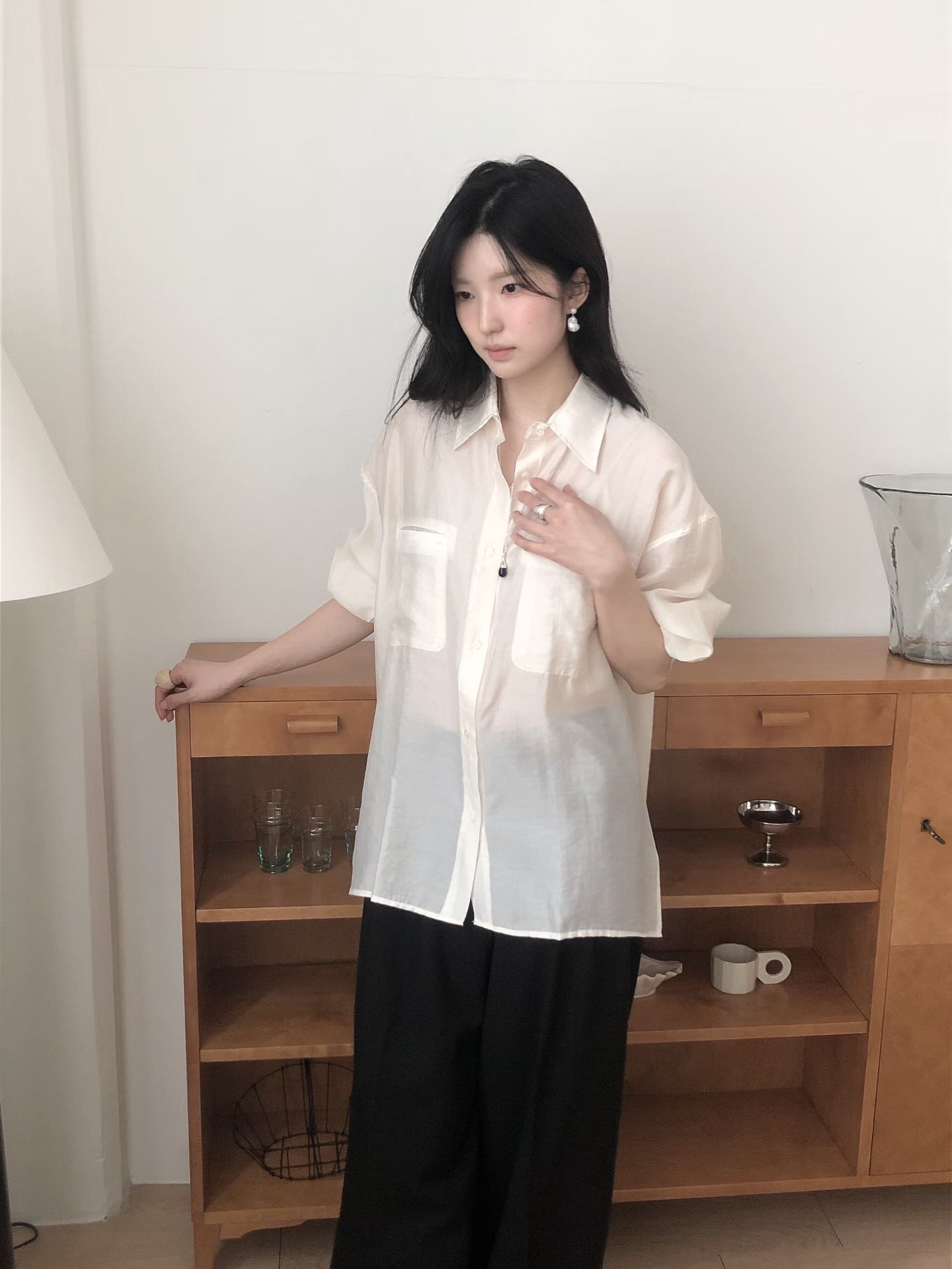 LB6001 微透緞光襯衫