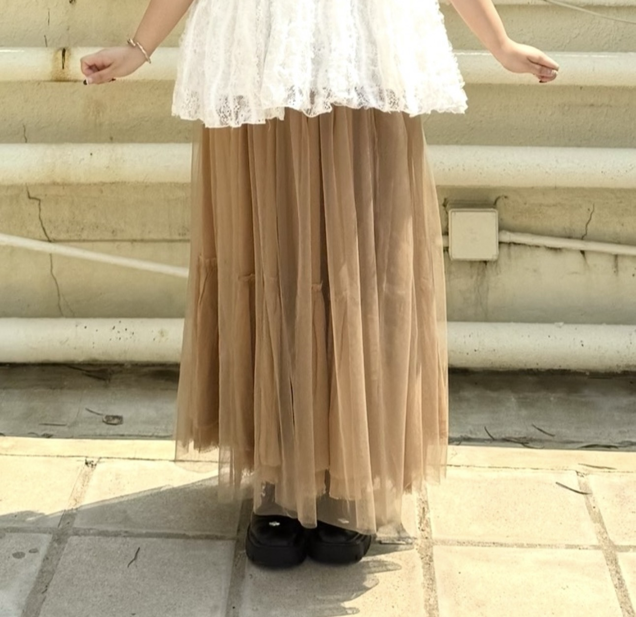 腰圍大彈性！拼紗半身裙