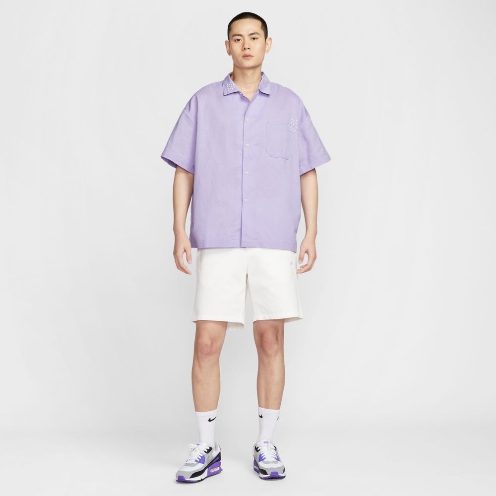 NIKE 短袖 AS M NL LINEN SS BTTNDWN SASH 水洗 紫色 工裝 襯衫 男 HJ2982-515