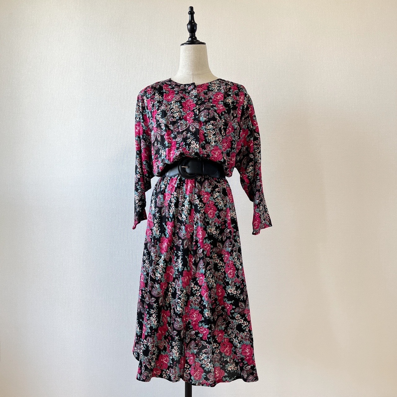 NINA PICCAINO美國製黑色大花連身裙