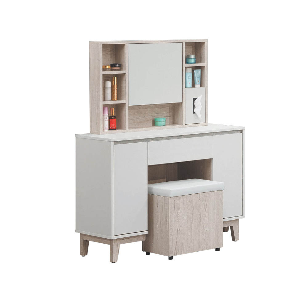 柏蒂家居-巴克利3.3尺隱藏式鏡面收納化妝桌/梳妝鏡台/梳妝檯(附化妝椅)