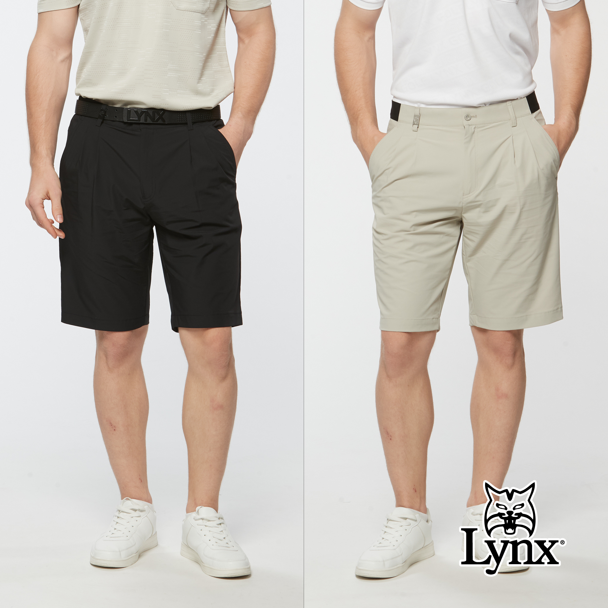 男款腰圍剪接打折造型素面休閒短褲