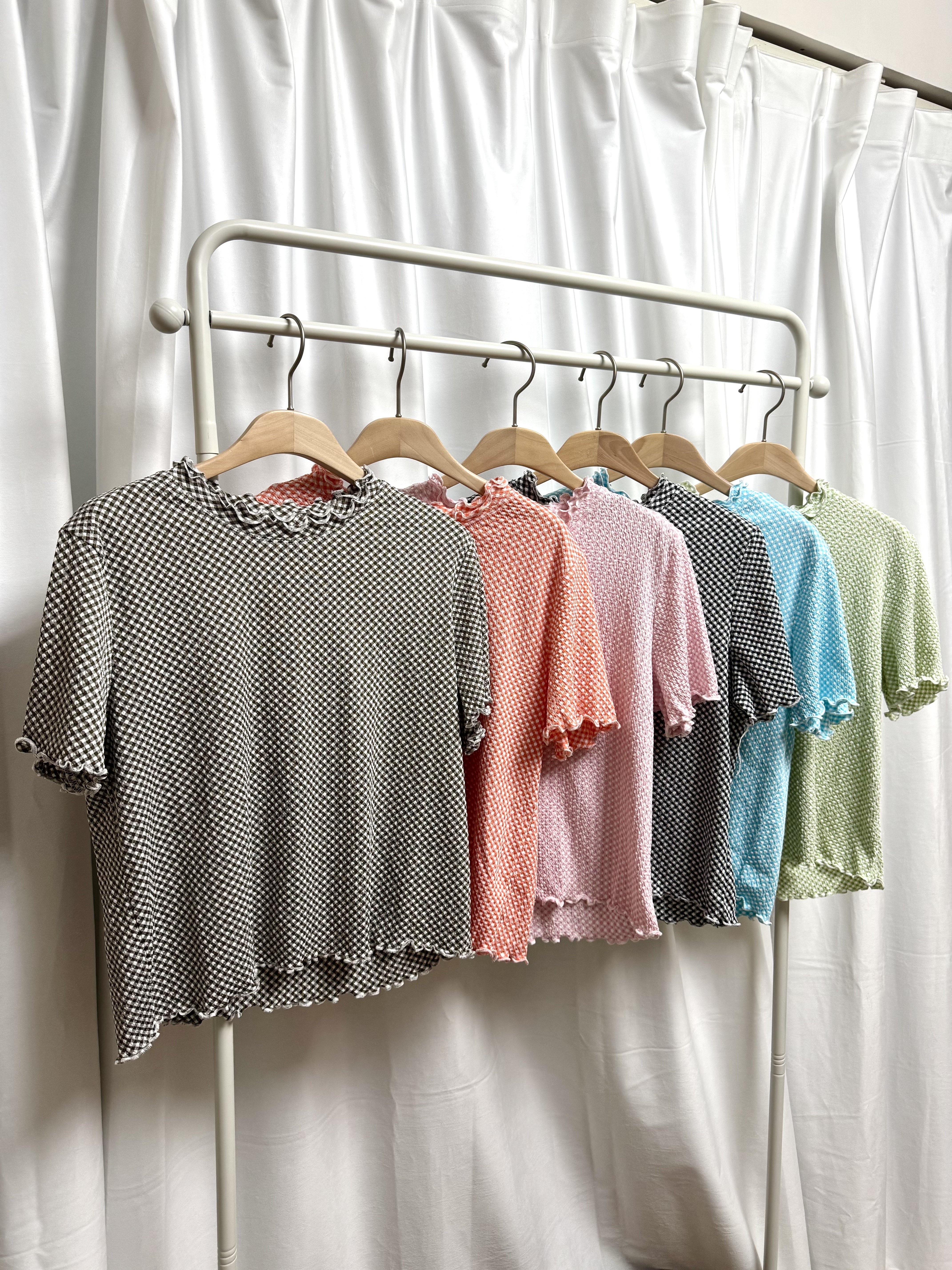 六色入！格紋花邊軟熟Top