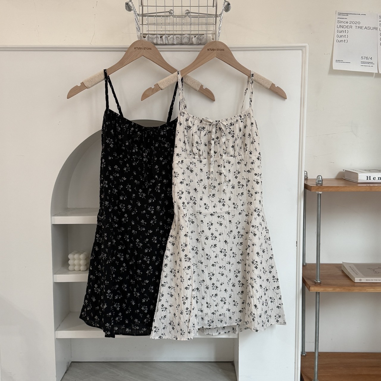 25152 綁帶碎花吊帶短洋 （Ｒ）