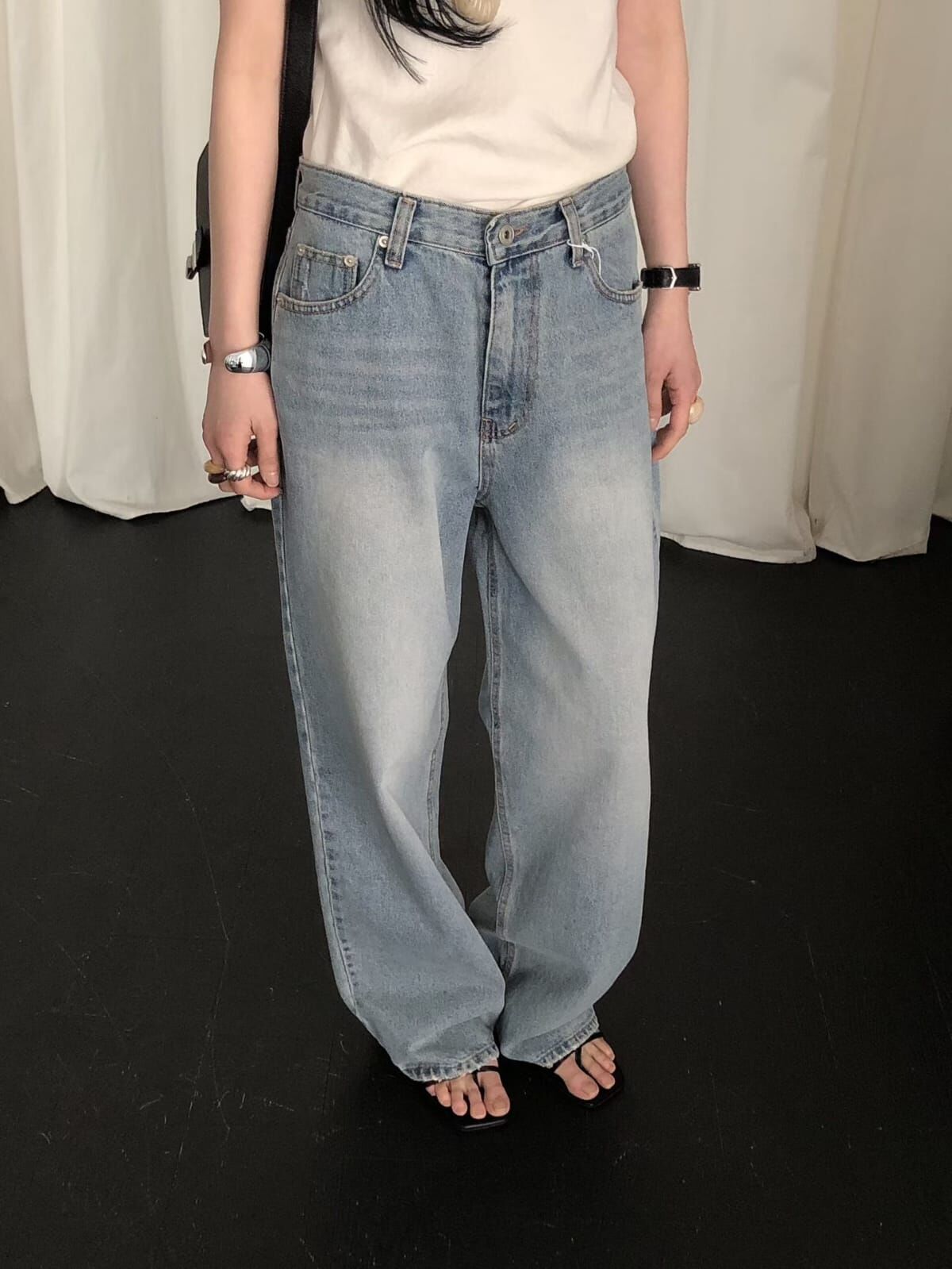 LB6004 淺洗水闊腳牛仔褲