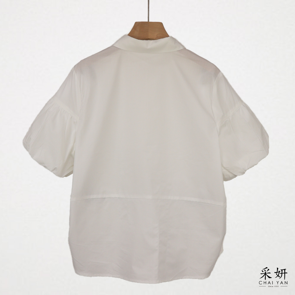 水彩感混紡泡泡袖襯衫