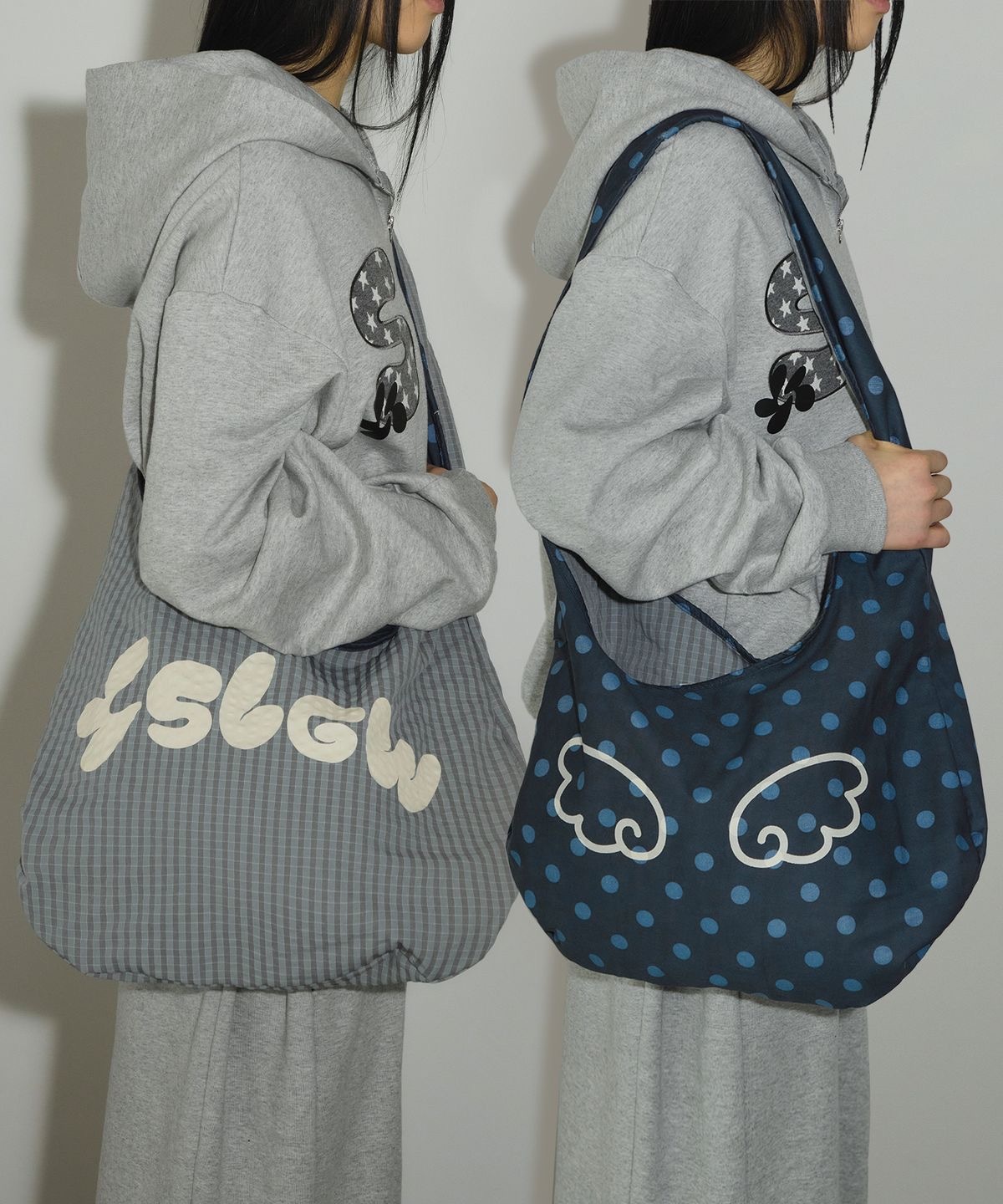 【3/27 - 3/29 週末優惠】韓國 SLEEKGLOW 波點 格紋 天使翅膀 大容量 斜背 雙面包 兩款可選