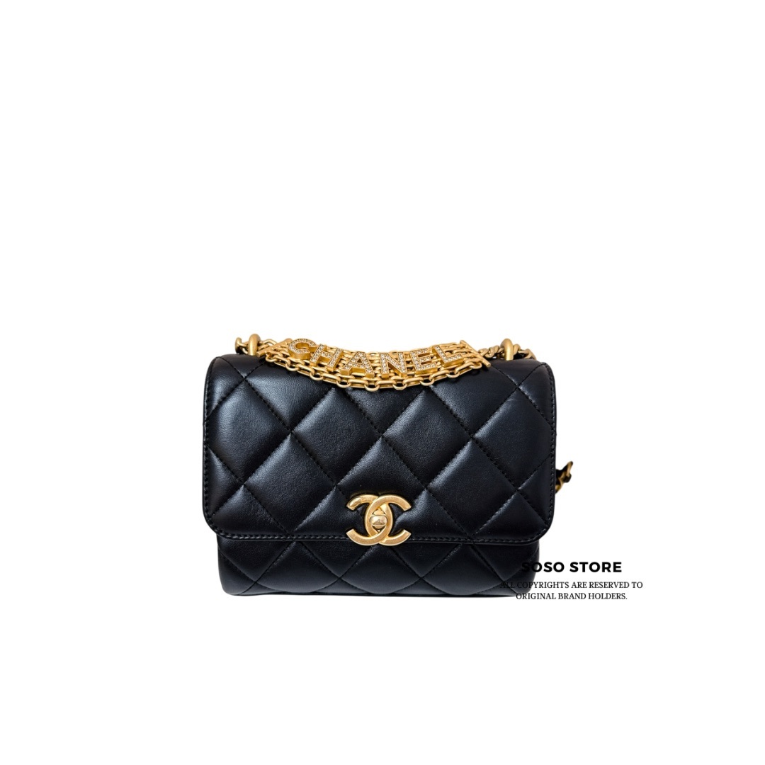 Chanel Mini Flap Bag with Top Handle - Black / Ghw