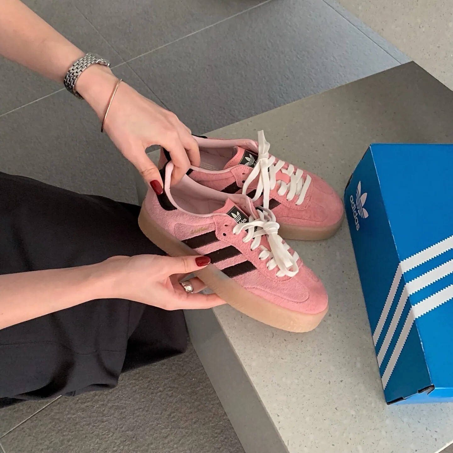 Adidas Originals Sambae 厚底 增高 麂皮 草莓巧克力