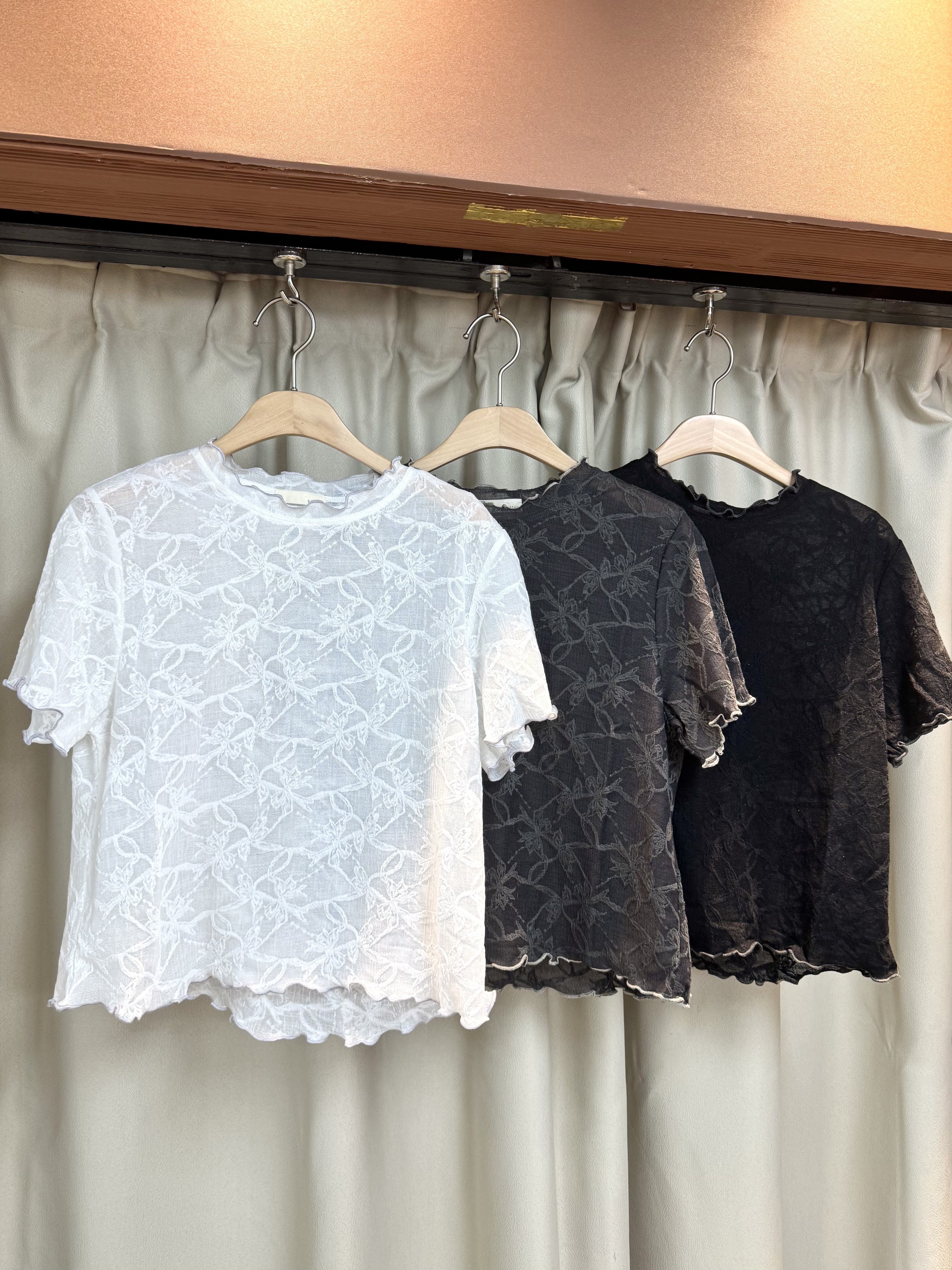 蝴蝶結扭紋拼色透身Top