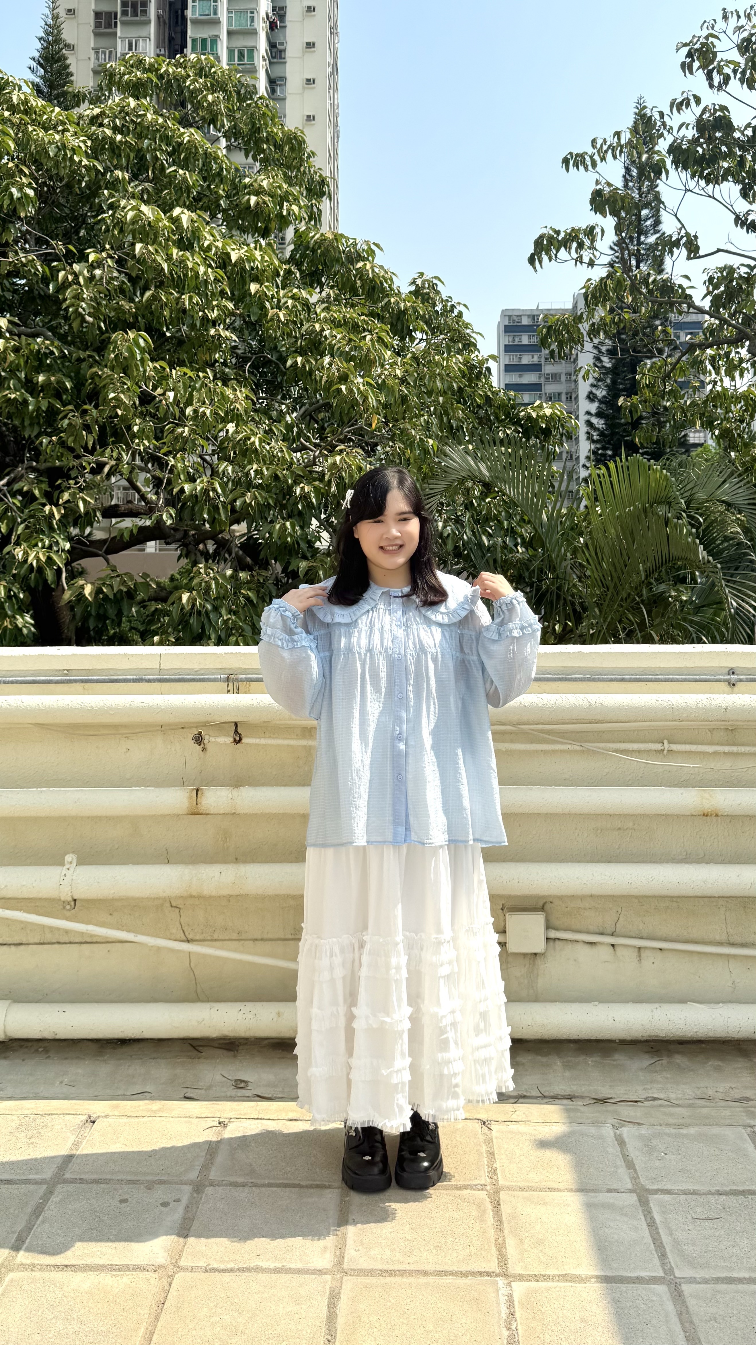 娃娃領花邊袖口透身Top