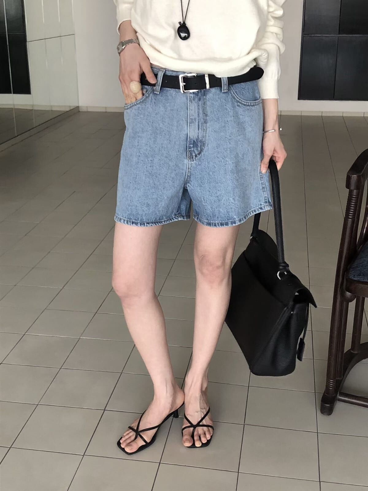 LB6009 刷色牛仔短褲