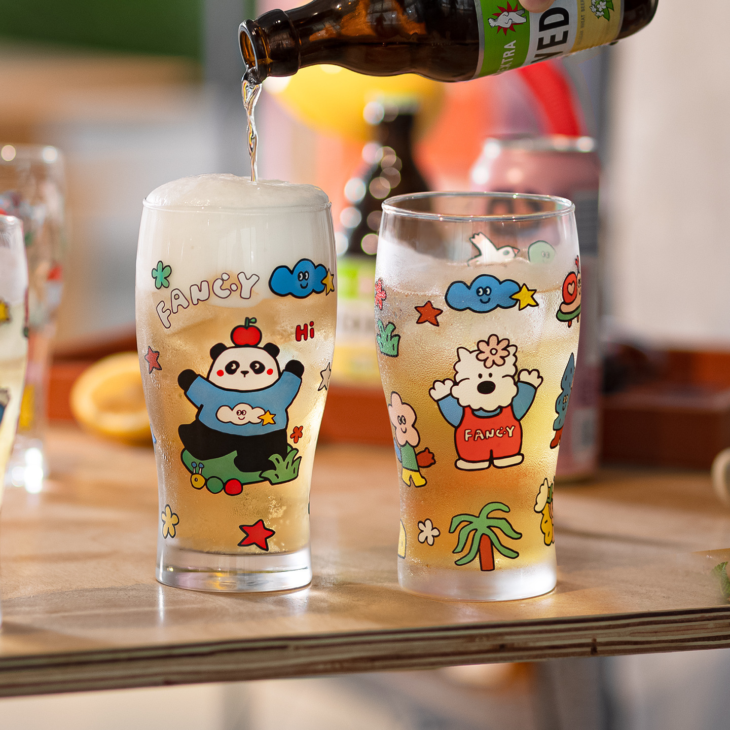 《6658》可愛塗鴉啤酒杯玻璃杯600ml