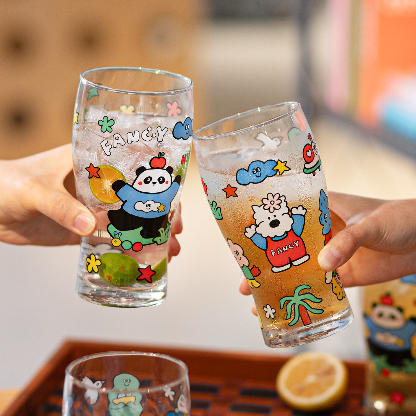 《6658》可愛塗鴉啤酒杯玻璃杯600ml