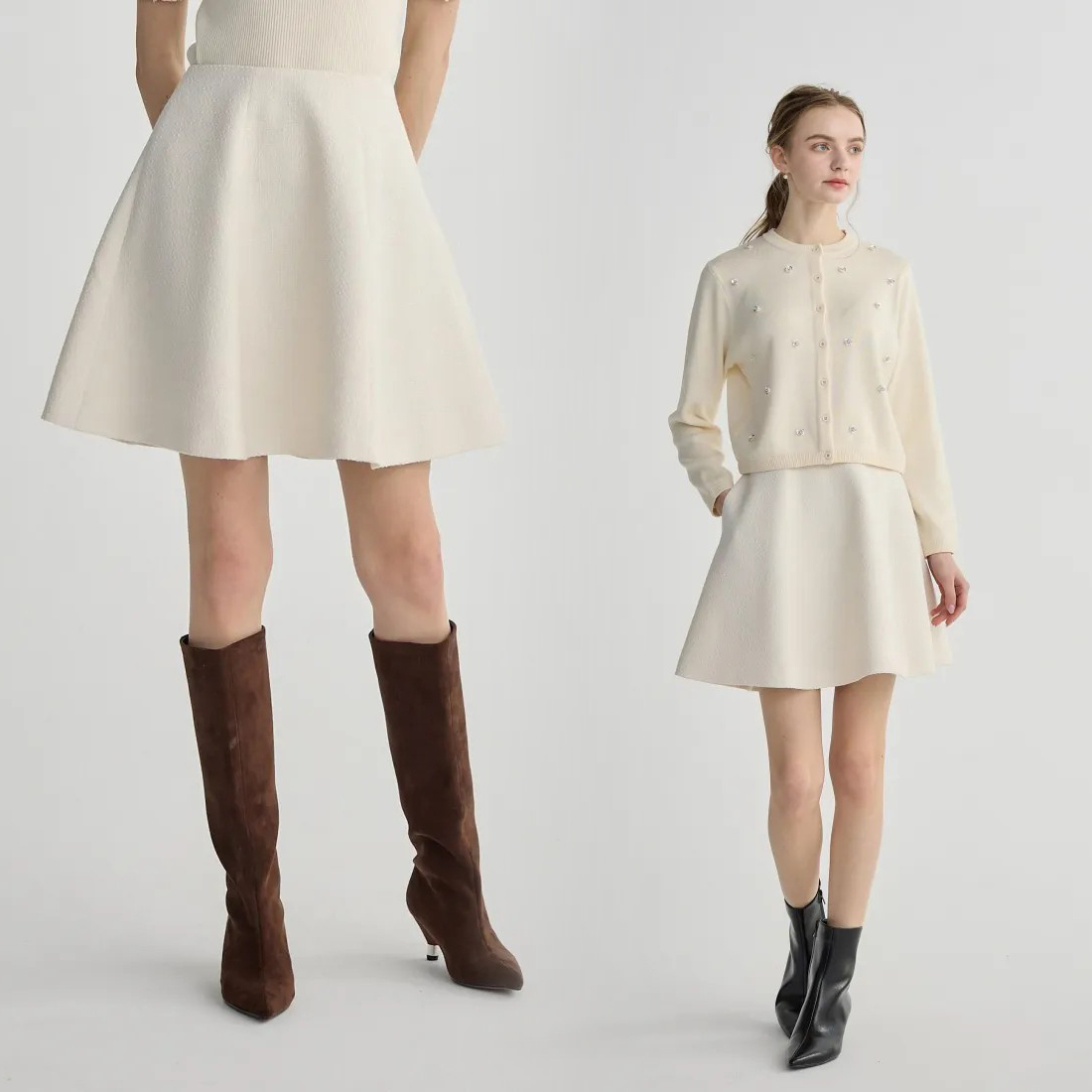 溫柔女子織紋感A字傘擺短裙-S-M / 2色 (Elegant & Love)