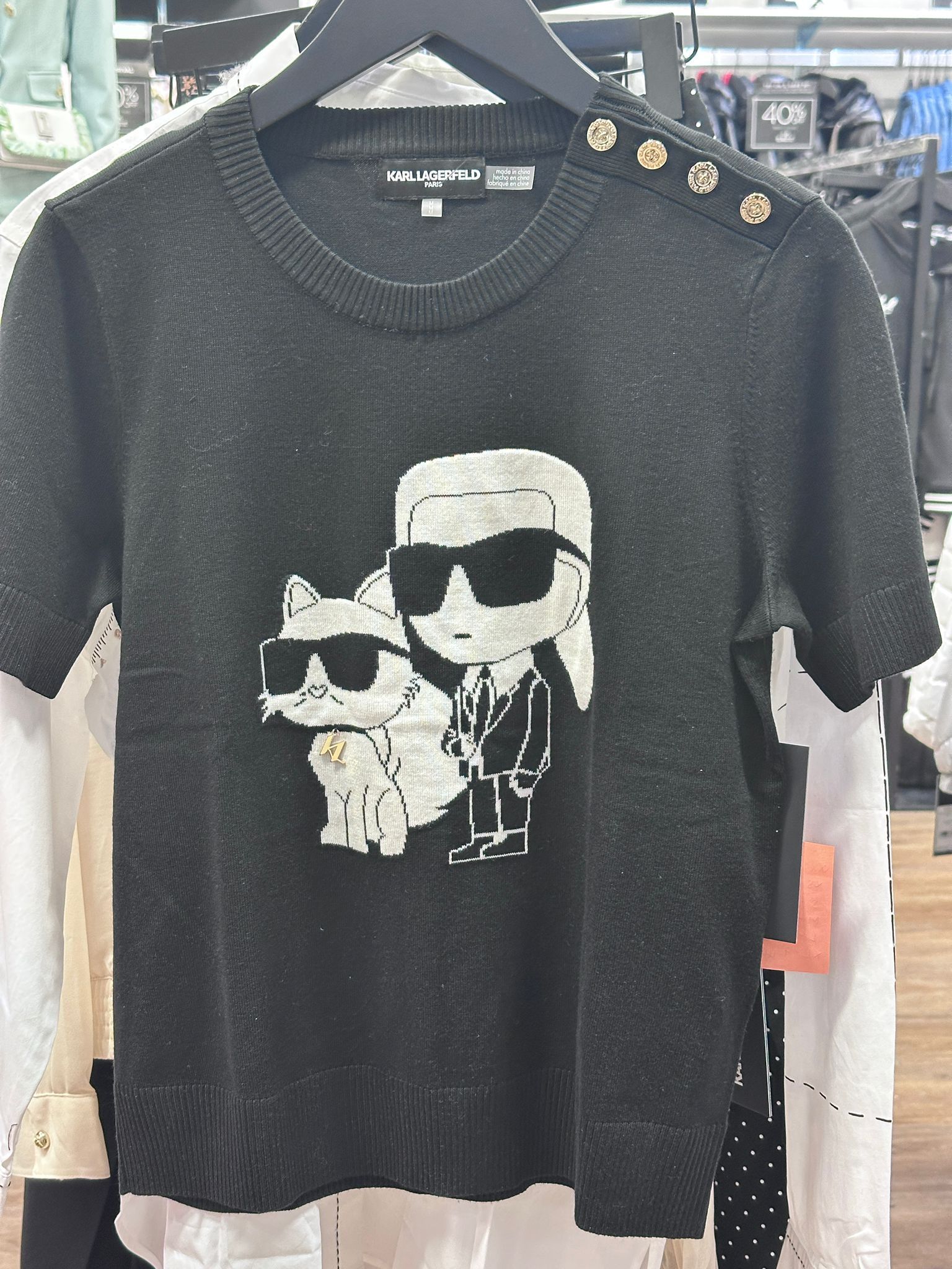 RT38 KL 老佛爺貓貓 黑色短袖針織衫 Short Sleeve Duo Sweater