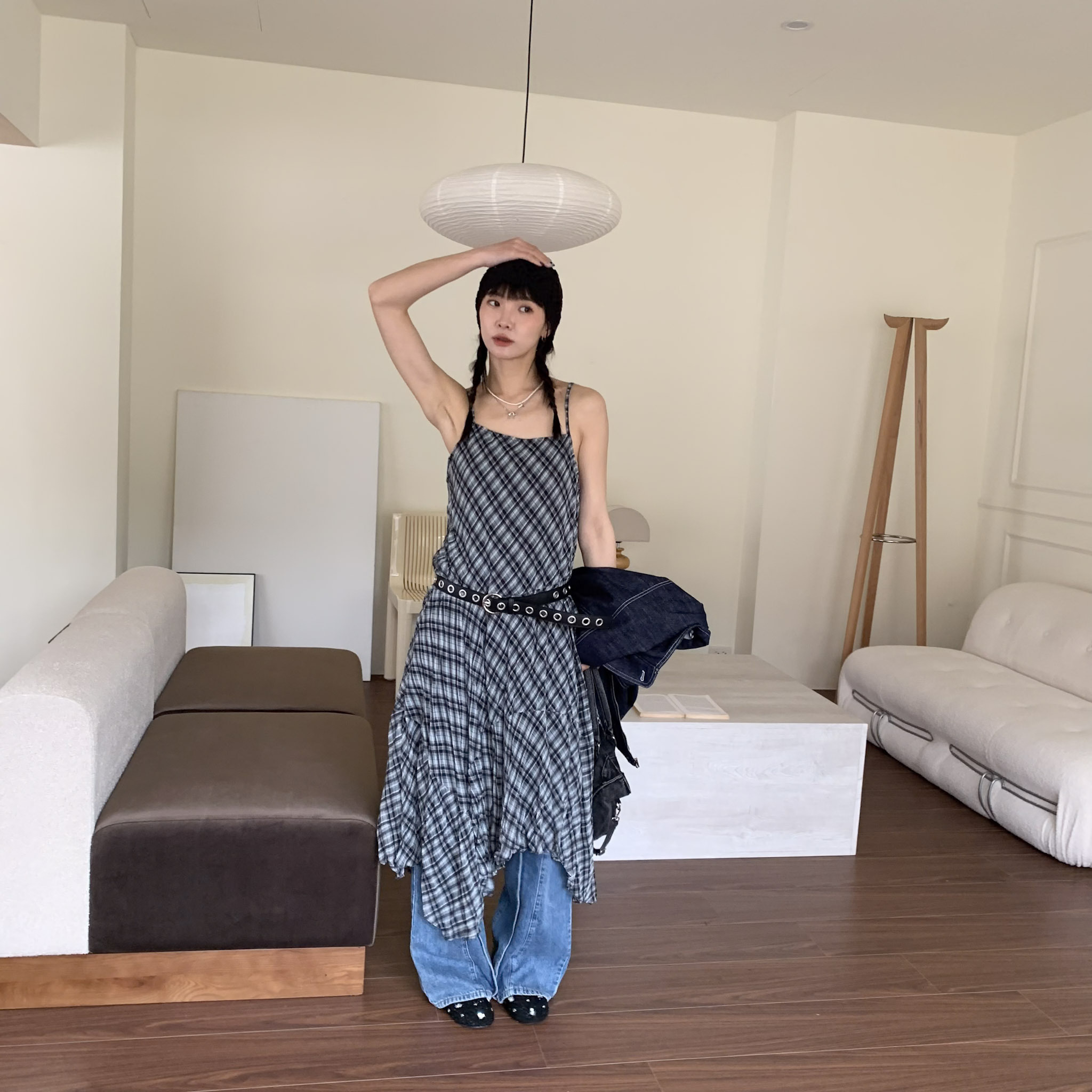 ISA_100種可能! complex格紋不規則擺吊帶洋_62002