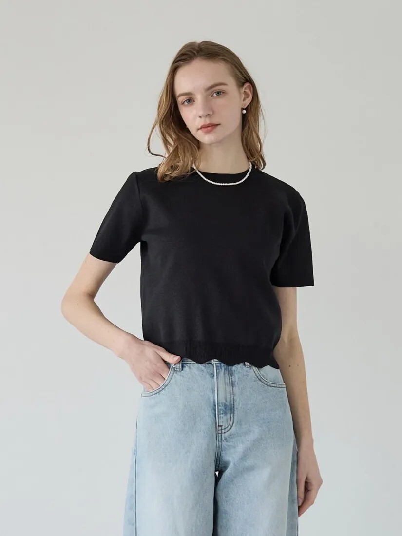 可拆式歐根紗澎澎裙擺圓領針織上衣-F / 3色 (Elegant & Love)