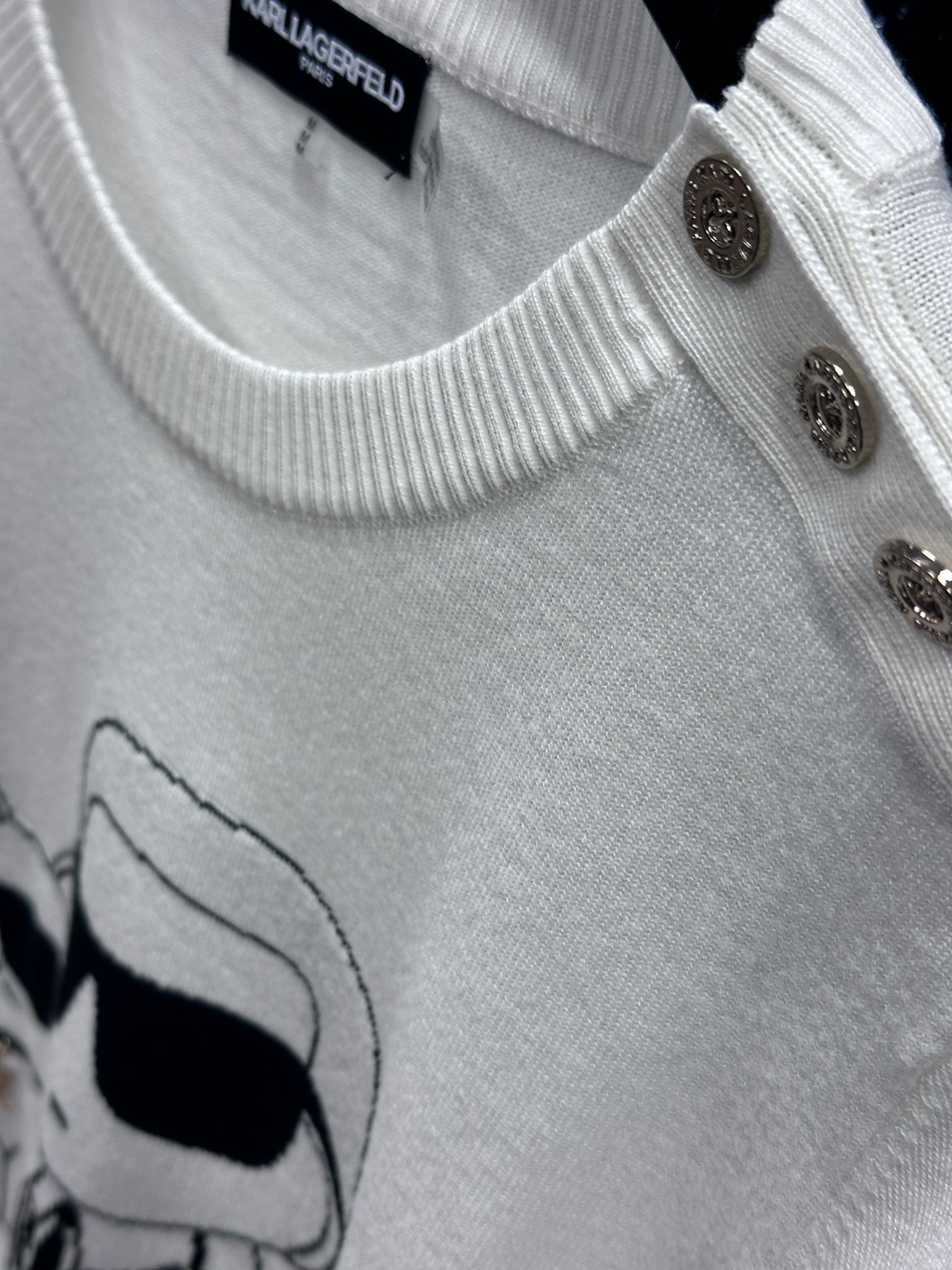 RT39 KL 老佛爺貓貓 白色短袖針織衫 Short Sleeve Duo Sweater