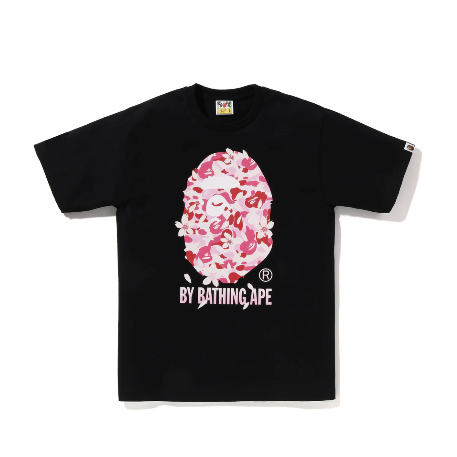 -(B3c01)-A BATHING APE ABC SAKURA CAMO TEE 滿版 櫻花 猿人頭 短Ｔ 黑色／白色 -1M20110013