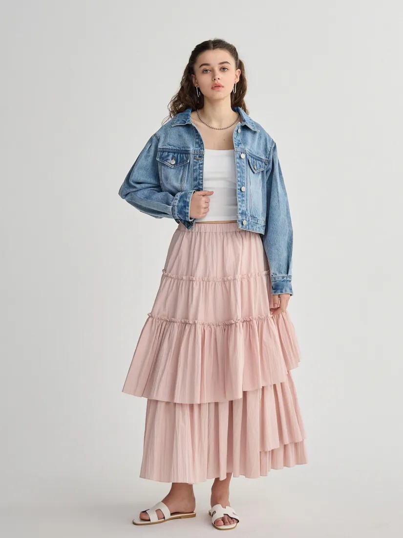 可愛抓褶澎澎袖造型翻領牛仔外套-F / 2色 (Elegant & Love)