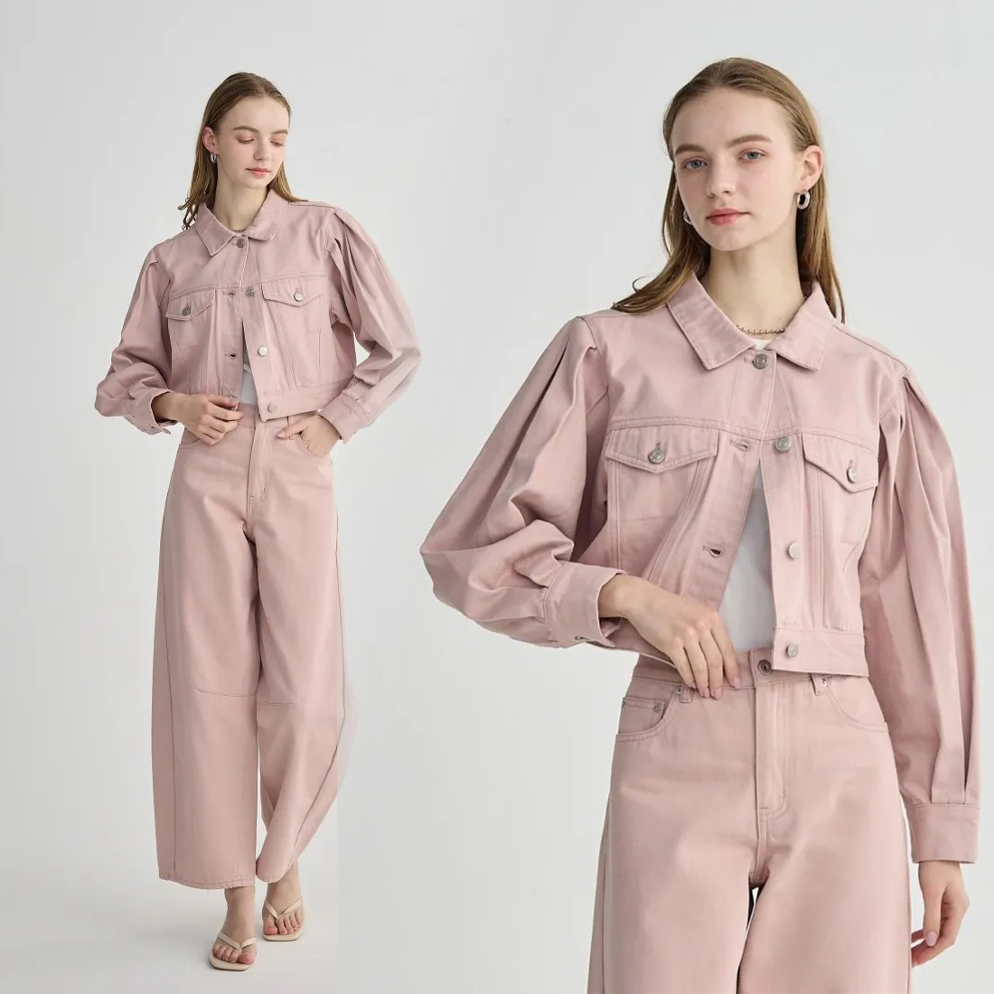 可愛抓褶澎澎袖造型翻領牛仔外套-F / 2色 (Elegant & Love)