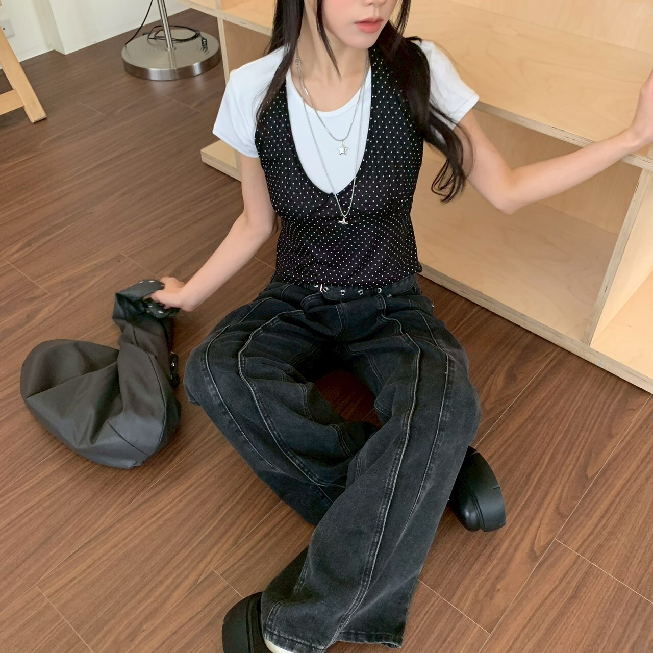 ISA_波點控必買! 透肌感韓系疊穿掛脖背心_62014