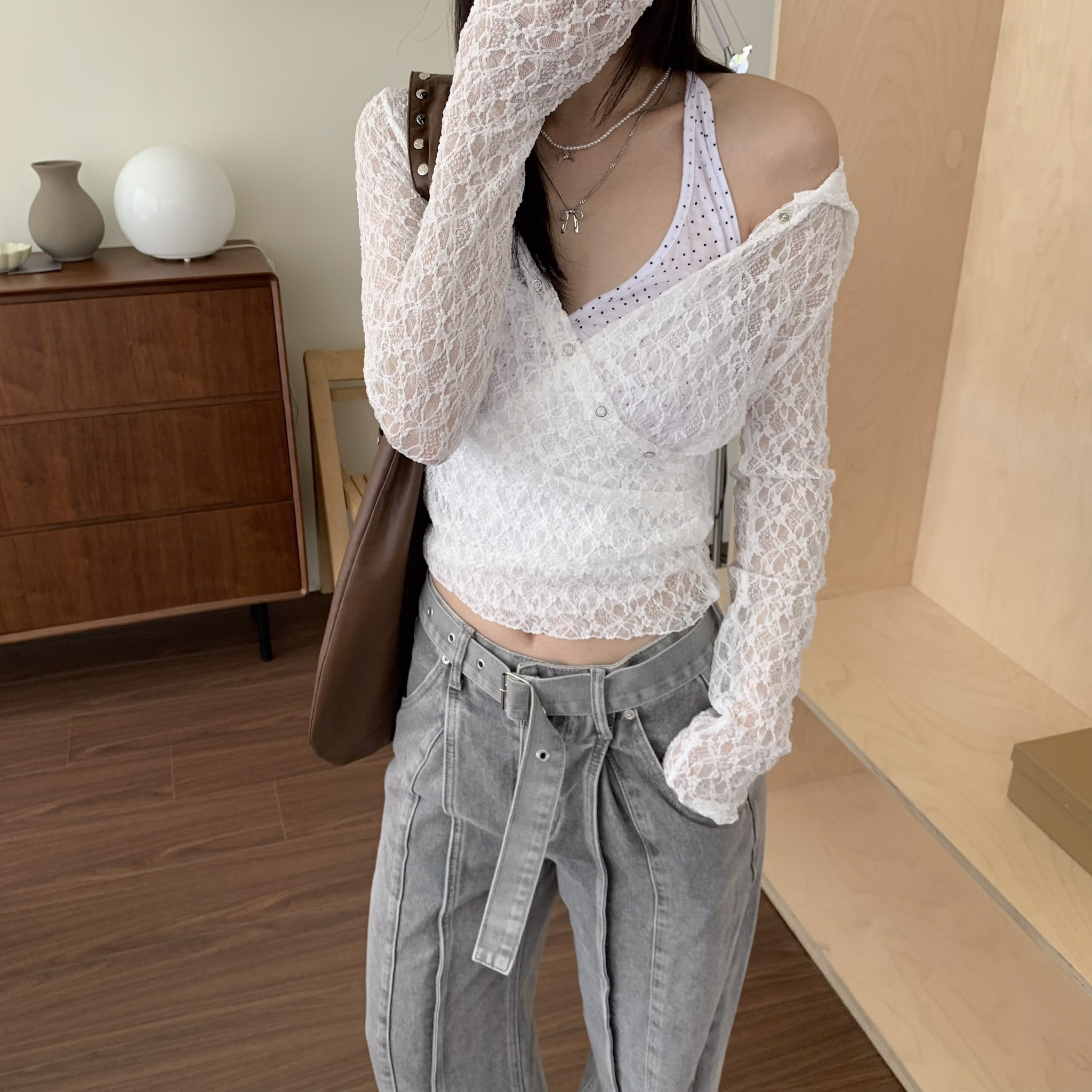 ISA_波點控必買! 透肌感韓系疊穿掛脖背心_62014