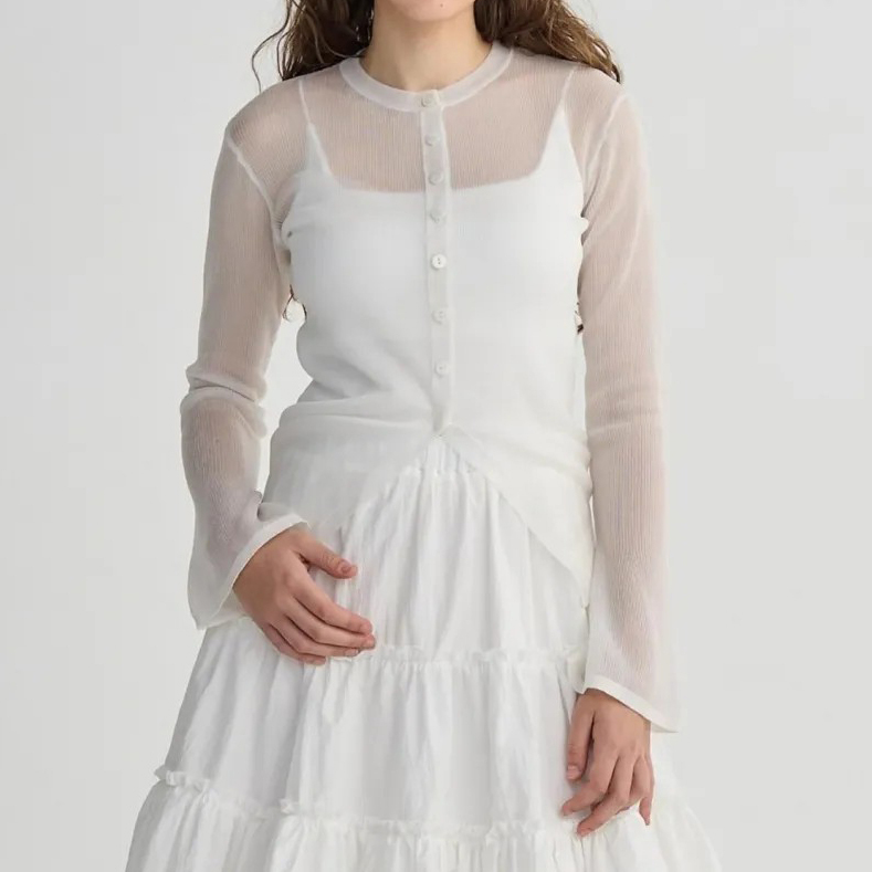 透膚涼感圓領排釦上衣罩衫外套-F / 3色 (Elegant & Love)