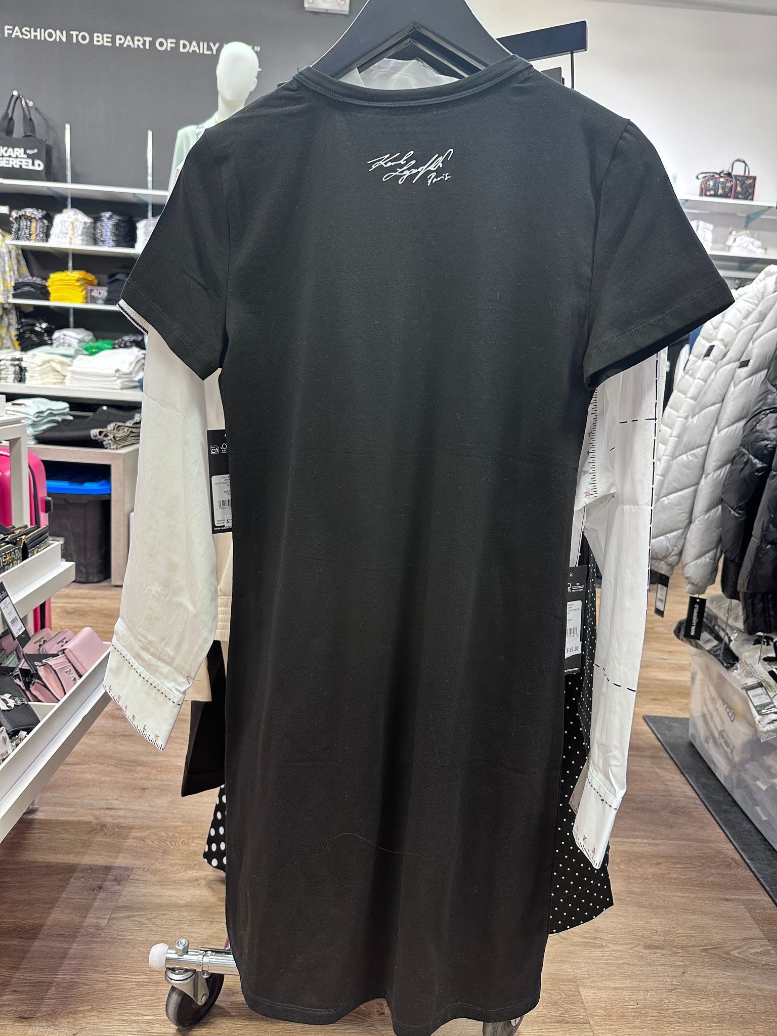 RT40 KL 刺繡花花 黑色T恤裙 Floral Frame Choupette T-Shirt Dress