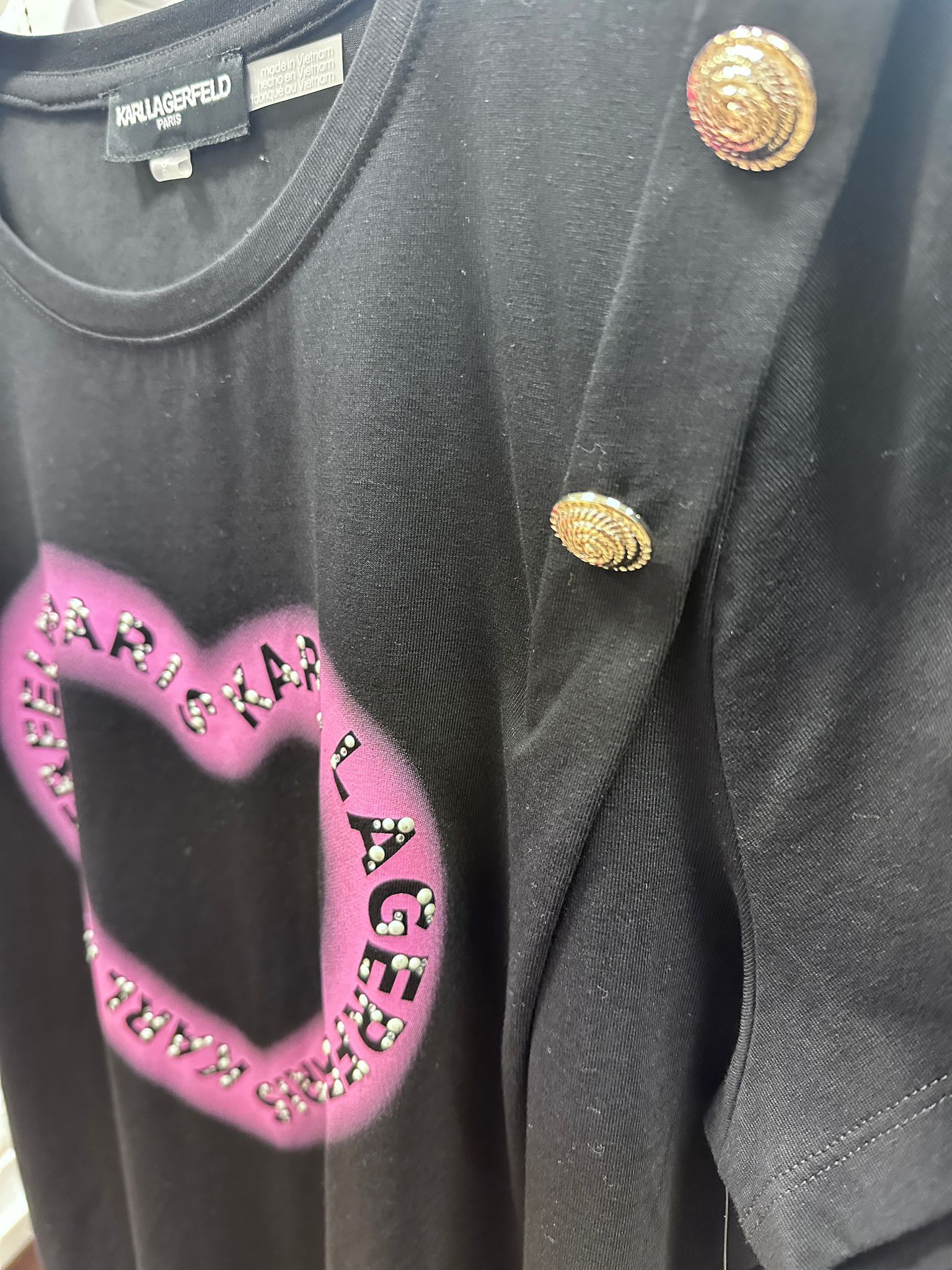 RT41 KL 粉紅色心心 黑色T恤裙 Pearl Heart T-Shirt Dress