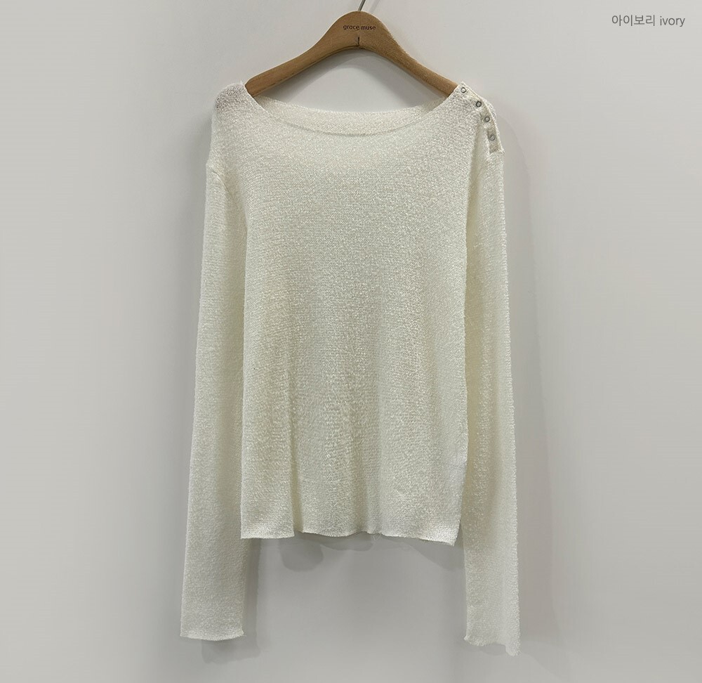 韓國grace muse授權 韓系時髦斜肩鈕釦微透紗線針織衫