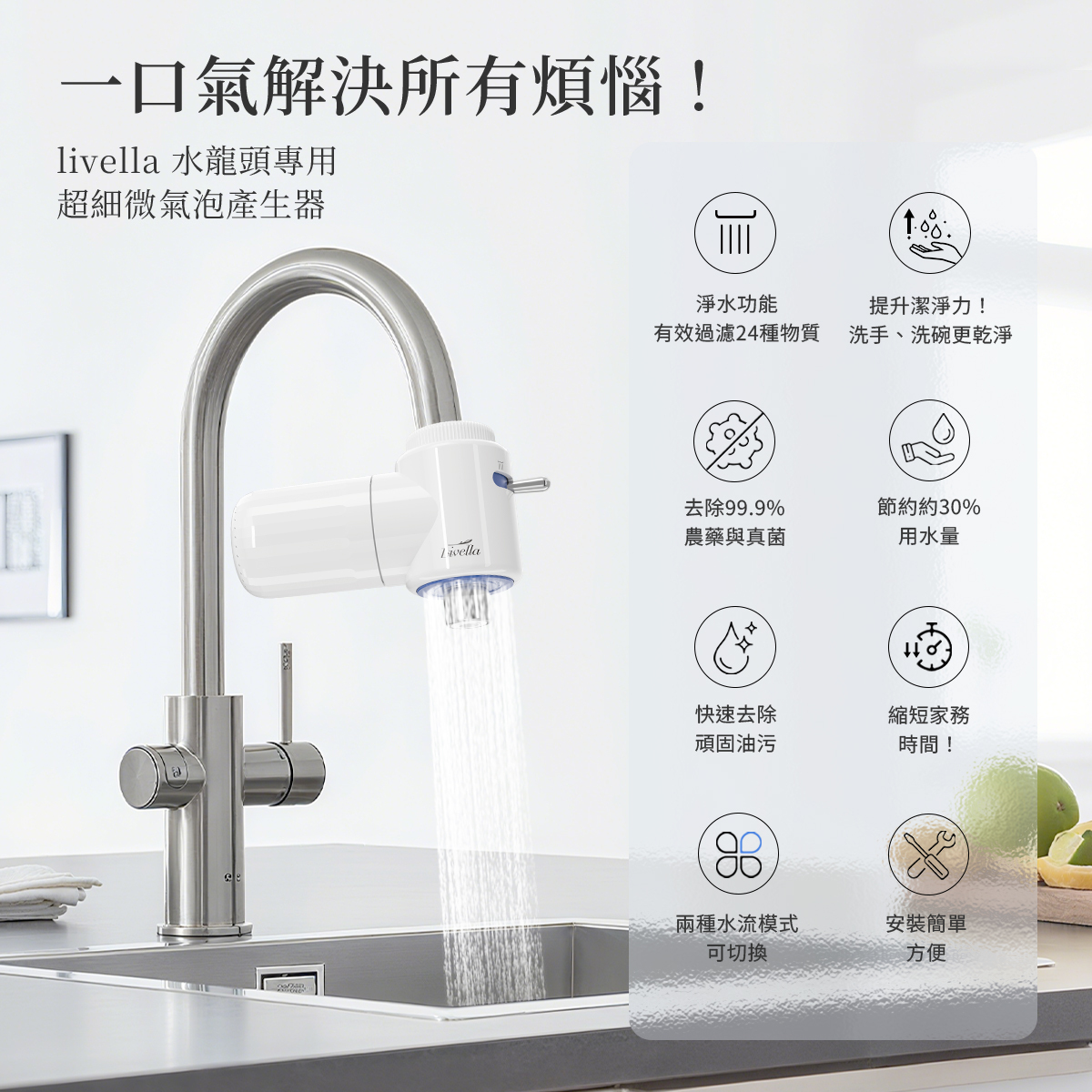 【Livella】水龍頭專用超細微氣泡產生器