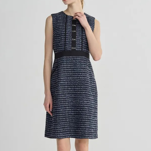 獨特馬蹄釦造型圓領織紋感背心短洋裝-S-M / 2色 (Elegant & Love)