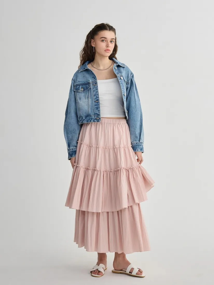 浪漫氣息鬆緊腰多層次傘擺蛋糕裙-F / 3色 (Elegant & Love)