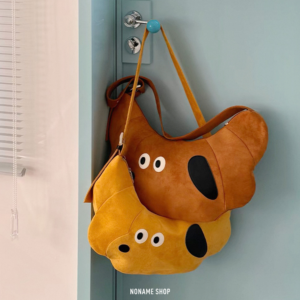 CILINPARK 絨面 刺繡 大容量 臘腸狗 牛角包 HOBO包 兩色