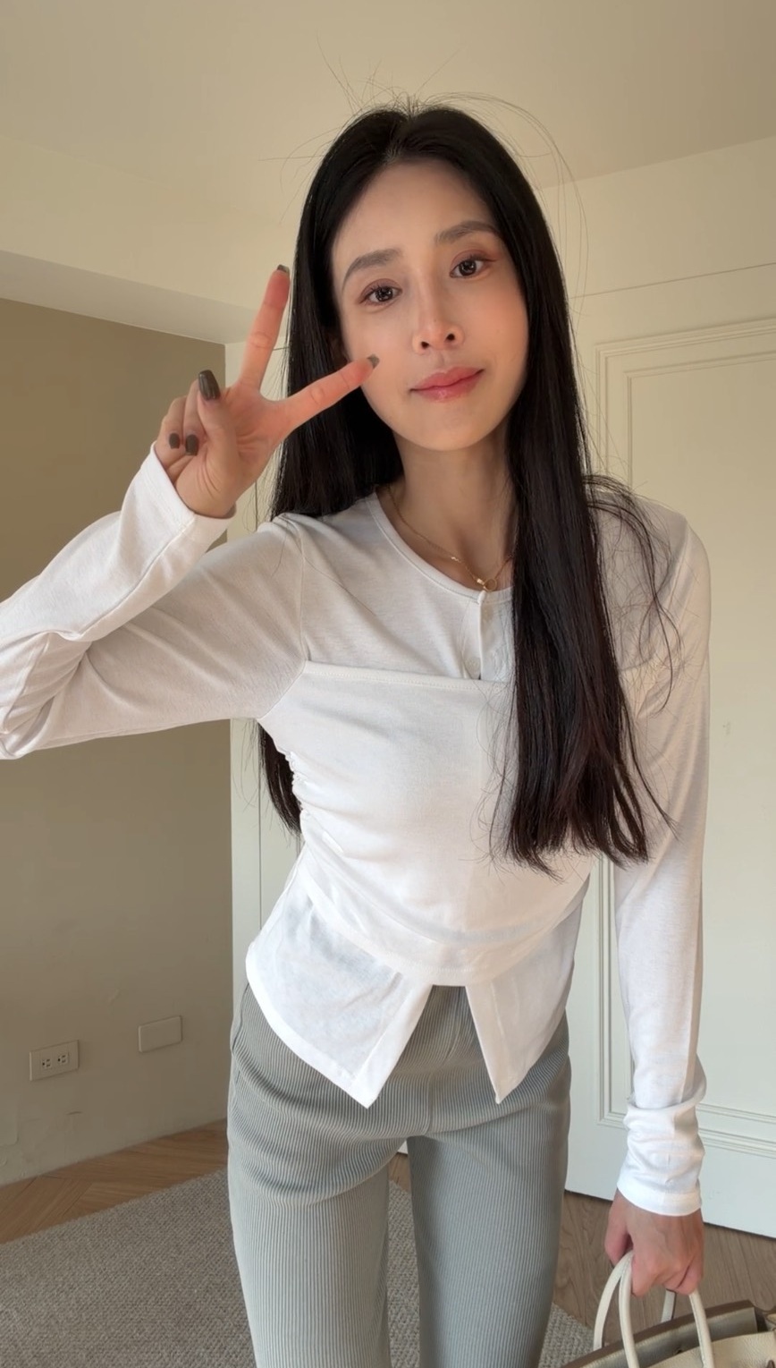 ｜韓國｜顯瘦側抓皺長袖上衣