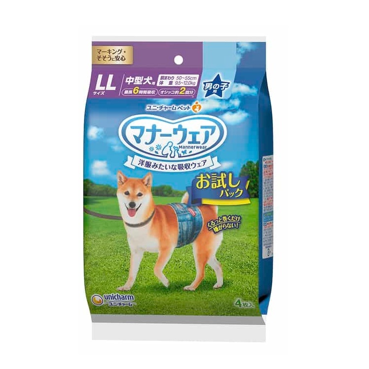 Unicharm 禮貌褲 藍色格紋 男仔用 LL 4枚入